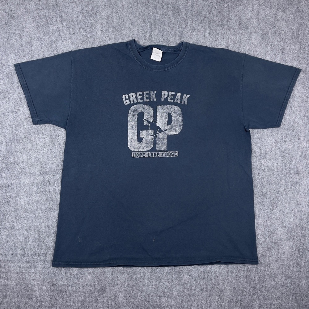 Y2K Greek Peak T-Shirt Mens XL Blue Hope Lake Lodge Snowboard Graphic